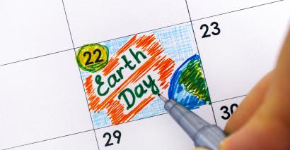 Earth Day writing marked on a calendar 22 April
