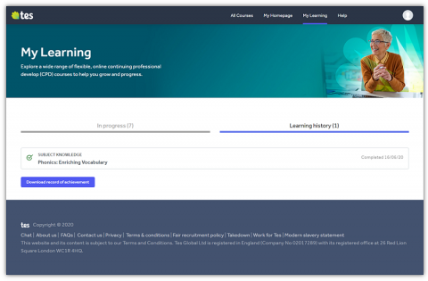 Tes Develop my learning